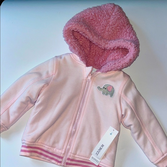 ROBEEZ Reversible Mauve Pink Hooded Full Zip Jacket with Elephant Patch - Sherpa - Picture 1 of 7